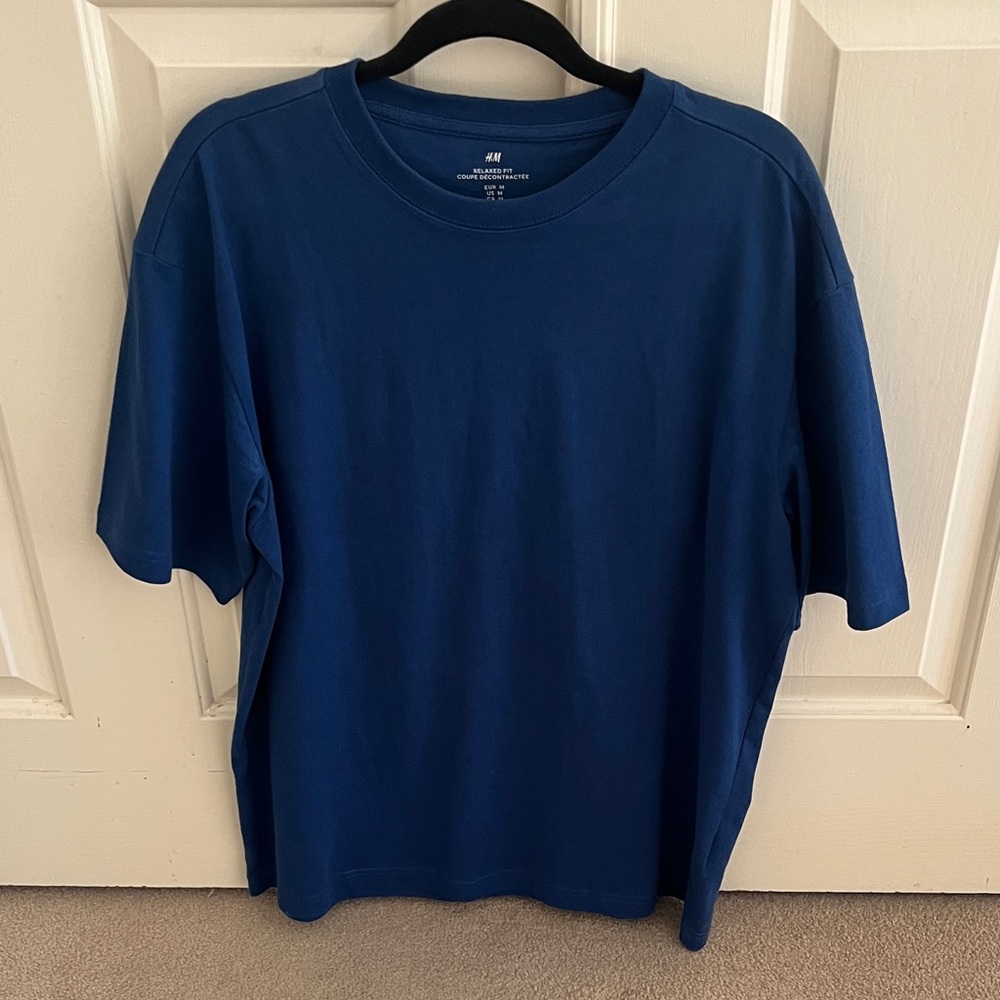 H&M Men's Deep Blue Short Sleeve Tee